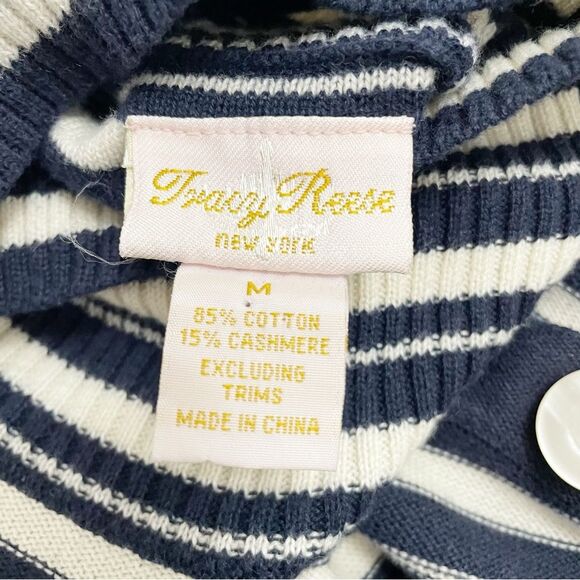 Tracy Reese Cashmere Blend Navy & Ivory Nautical Striped Sweater Size Medium - Picture 14 of 16